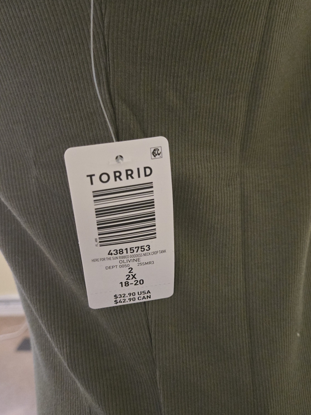 torrid Olive Green Ribbed High Neck Tank with White Sun Graphic - Picture 2 of 3